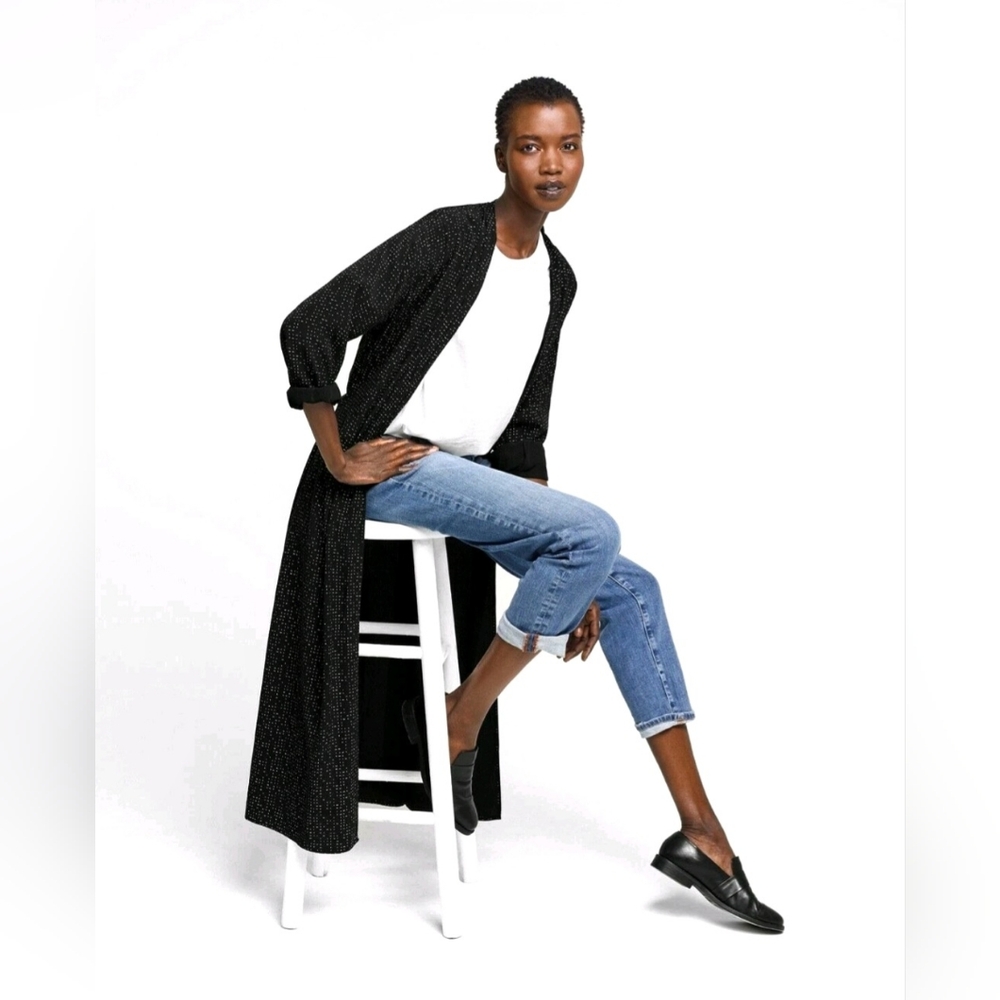 EILEEN FISHER 'Morse Code’ Long Belted Kimono, Sz S, Retail $368